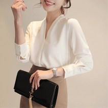 봄 데일리룩 블라우스 전문 셔츠 봄 여성 2023 새로운 쉬폰 탑 여성 v 넥 흰색 셔츠 여성 고급 디자인