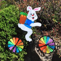 파티짱 정원용 바람개비 마당 화단 동물 장식, 자전거타는토끼