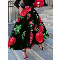롱스커트 치마 파티 빅 스윙 여성 2022 패션 홀리데이 라인 우아한 꽃무늬 프린트