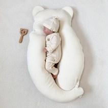 허그곰 아기베개 신생아 짱구 베개 뒤집기방지쿠션 아기 바디필로우 두상 태열 모로반사, 허그곰 메쉬속통 + 이너시트 + 순면커버 (연그레이)