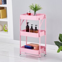 접이식 트롤리 무빙 트롤리 수납선반 3단, 핑크색