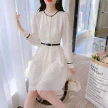 자수 라운드 레이스 원피스 하객 상견례 대학생 데일리룩 플레어 봄 빅사이즈