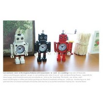 빈티지 스틸 팔 작동 깡통로봇 알람시계 공시생 운동, 블랙