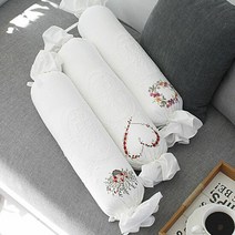 등받이쿠션 하얀색 캔디쿠션 플라워 자수 레이스 인테리어 쿠션, 단품