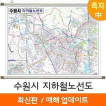 [지도코리아] 수원시 지하철노선도 150*111cm 족자 중형 - 수원특례시 수원 전철노선도 지하철 전철 여행 전도 지도, 고급천 - 족자 (중형)