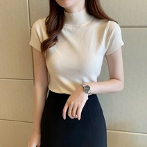Ogfaour여성 니트티 반폴라 캡소매 반팔 편하고 예쁜 데일리룩