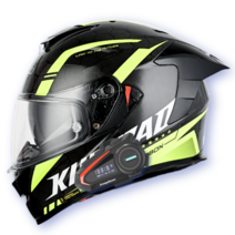 킥커머스 초경량 카본 블루투스 오토바이헬멧 풀페이스 바이크 헬멧 하이바, M, 스네이크그린