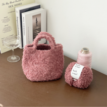 울클럽 미니 마크라메 뽀글이 스퀘어 미니백 DIY패키지 + 코바늘7호 (4mm) + 부자재 + 도안 (동영상), 핑크(실).코바늘7호.부자재