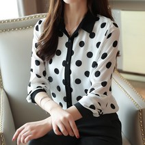 양기 봄 가을 여성 빅 사이즈 루즈핏 도트 블라우스 상의 슬림해 보이는 카디건 셔츠 밑단셔츠