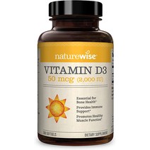 NatureWise D3 2000iu50mcg 건강한 근육 기능 및 면역 지원 비GMO 냉압착 올리브 오일에 함유된 글루텐 프리 다양한 포장미니 소프트젤 360강아지, [01] 30강아지1팩, [01] 1000IU