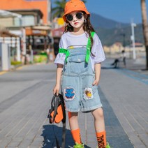 슈슈아리 컬리 데님 멜빵 반바지 청점프수트 주니어 초등학생옷