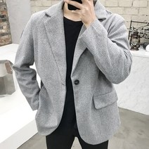 용된다 남자 원버튼 모직 루즈핏 블레이져 자켓