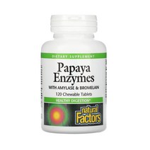 Natural Factors 파파야 효소 with 브로멜라인 아밀레이스 120정 츄어블 아밀라아제 아밀라제 파파인 암라 Amylase Papaine