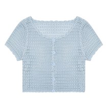 [23 신상] 뜨개 짜임 물결 포인트 반팔 가디건(TGCCE2984)