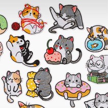 귀여운 고양이 장식 열접착식 자수 와펜 패치 1p 점퍼