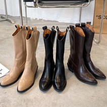 웨스턴 부츠 카우보이 코디 워커 여성 미드 송아지 가죽 블랙 복고풍 여성 작업 옥스포드