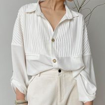 퀸앤조이 차도녀 핀턱 롤업소매 블라우스