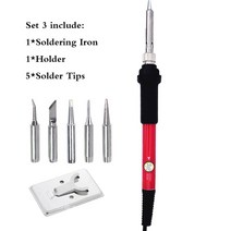 전기 납땜 인두 60W 온도 조절 가능 미니 손잡이 열 키트 공구, [01] Set 4, [01] 미국
