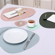 제이더블유 [SET} 조약돌 양면 테이블매트 + 티코스터 세트, 카키, 테이블매트 (42 x 34 cm) , 티코스터 (13.5 x 11 cm)