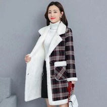 여성 봄 체크 자켓 코디 빅 벨벳 두꺼운 루즈핏 롱 양털 코트 오버핏 파카