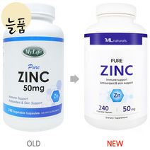 4병 마이라이프 내추럴스 퓨어 징크 아연 50 mg 240 야채개입, 4개, 240정