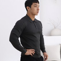 보스트핏 남자 머슬핏 골지 단추 카라넥 긴팔 니트 티셔츠 6color