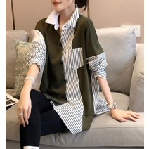 드레스허그 몽드 배색 스트라이프 오버핏 셔츠