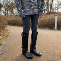 여성 뒷 포인트 레드지퍼 롱 레인부츠 zn1022