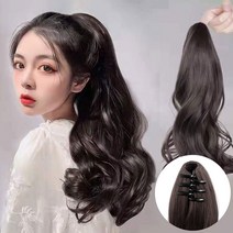 루즈루나 캣츠 웨이브 달비가발 집게핀 포니테일 긴머리 55cm, 브라운블랙
