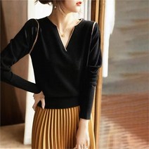 [오노마] ONM 여성 고급 금사 울 니트 예쁜 브이넥 티 셔츠 블랙