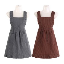 GEMBUTT 심플 주방 스트라이프 원피스 앞치마 2p, 그레이+브라운, 1세트