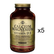 SOLGAR 솔가 칼슘 마그네슘 과 비타민 D3 300 타블렛 5병, 1