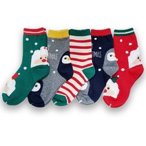키즈퓨처 펭귄산타 5종세트 크리스마스 아동양말 세트 유아 어린이 초등 학생 아기 여아 남아