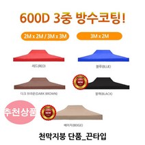 유니크앤몰 런웨이브 3mX2m 천막 지붕 끈타입 옥스포드 600D 3중 방수코팅 방수원단, 1개, 끈타입_3X2천막지붕만/블루