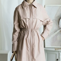 여성 봄 스트링 핑크 트렌치코트 롱 자켓