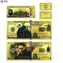 지폐모형 동전모형 모형동전지폐 우리 고전 화 매트릭스 금 지폐 100 달러 지폐 티켓 파티 돈 카드 가정 장식 축제 선물, 2개-02