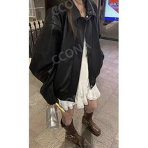 가죽 레더 여성 자켓 여자 크롭 간절기 숏 오버핏 짧은 에코레더 노카라 가을
