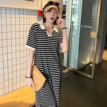 메이킹유 반팔 카라넥 스트라이프 옆트임 S902포버린원피스