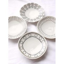 심플 패턴 일식 매장 오목 앞 접시 4P세트 브라이덜샤워소품 모던접시 생일 생일용품 홈파티접시 파티데코, 단일사이즈