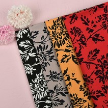 태백섬유 대폭 20수 피치 기모 싱글 스판 다이마루 원단 천 꽃무늬 국화 4종, 옐로(자이)