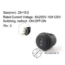 5pcs 25mm 방수 spst 라운드 보트 로커 스위치 23pin 자동차 자동 보트 해양 전원 버튼 스위치 빛 6a10a 250v, 3핀 3위치, 5개