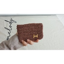 애시드 손뜨개 [코바늘 DIY] 헤링본 H장식 카드지갑, 베이지, 1개