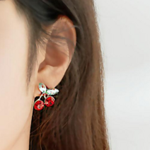 노이드비 925실버 은침 크리스탈레드 체리귀걸이