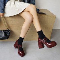 9cm 메리제인 청키힐 구두 가보시 통굽 버클 교복 펌퍼스