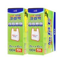 크린랩 크린랲 손잡이가 있는 크린백 35cm x 45cm 100매입 비닐 봉투 위생 봉지 일회용품 쓰레기/음식물/포장/마트/업소용, 2개