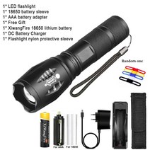 손전등 랜턴 LED 휴대용 강력한 램프 XML-T6 플래시 라이트 토치 충전식 배터리 야외 캠핑 전술, 06-F Packing, 01-협력사, 01-Black + 01-ZOOM
