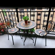 정원 야외철제테이블 야외 베란다 2인용 카페 접이식 발코니 테라스 의자 야외철제테이블세트, 블랙 원테이블 투체어-65 지름