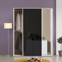 대도갤러리 키높이 무광 클래시 6자 슬라이딩 옷장, 06) 흑경1개+은경1개