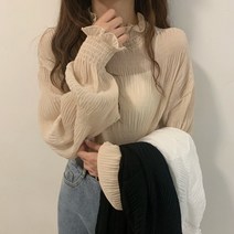하이넥 주름 쉬폰 블라우스 HH-D29