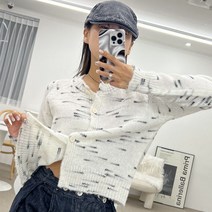 비스코스 크롭 가디건 셋업 라운드넥 화이트 니트 단추 가디건